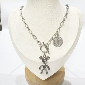 Punk Stainless Steel Teddy Bear Pendant Long Necklace  Womens Jewelry 27”